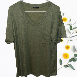 MIHOLL V-NECK RELAXED FIT T-SHIRT- Green FREE SHIPPING